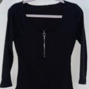 Long Sleeve Bodysuit, Black, round neck Long Sleeve Bodysuit Black, Zipper